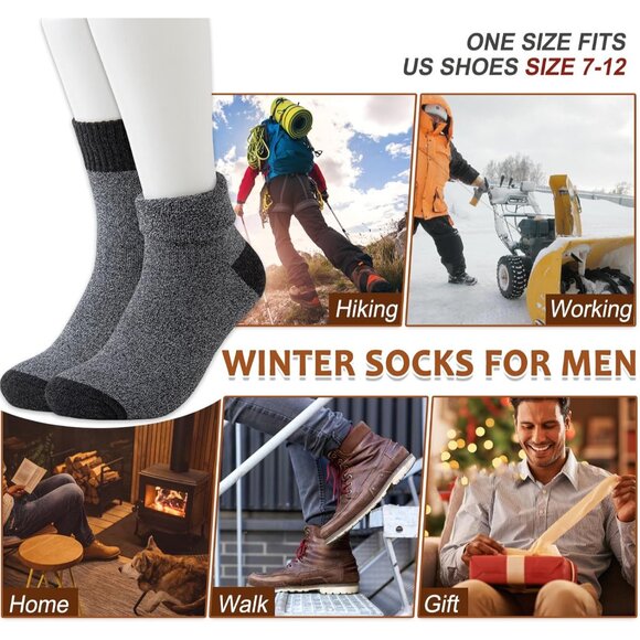 5 Pairs Wool Socks Mens - Warm & Thick Winter Socks with Thermal Cushion for Hik - Picture 6 of 6